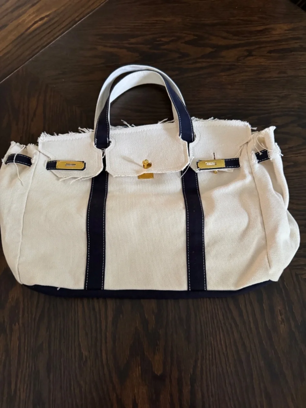 Navy blue trim Boatkin canvas bag
